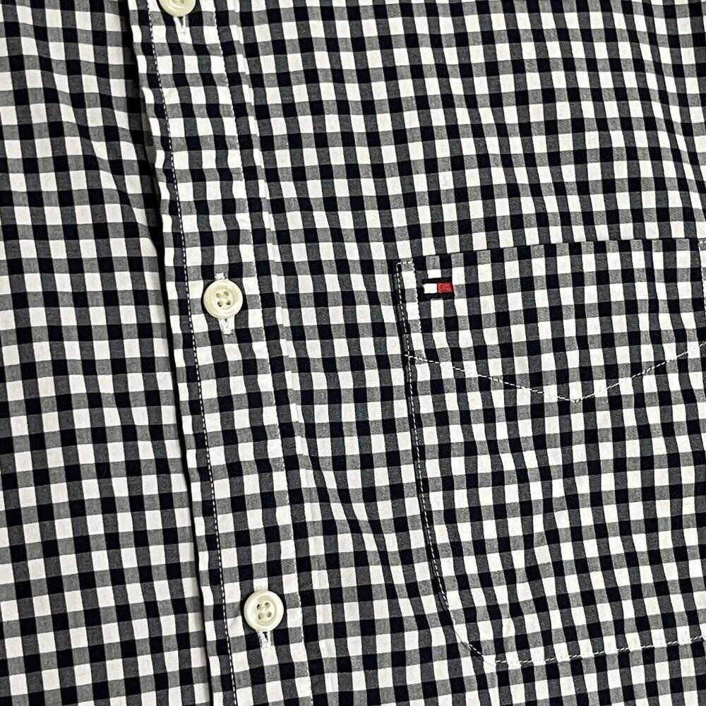Tommy Hilfiger Mens Medium Blue White Long Sleeve Gingham Plaid Coupe Classique - Picture 2 of 11